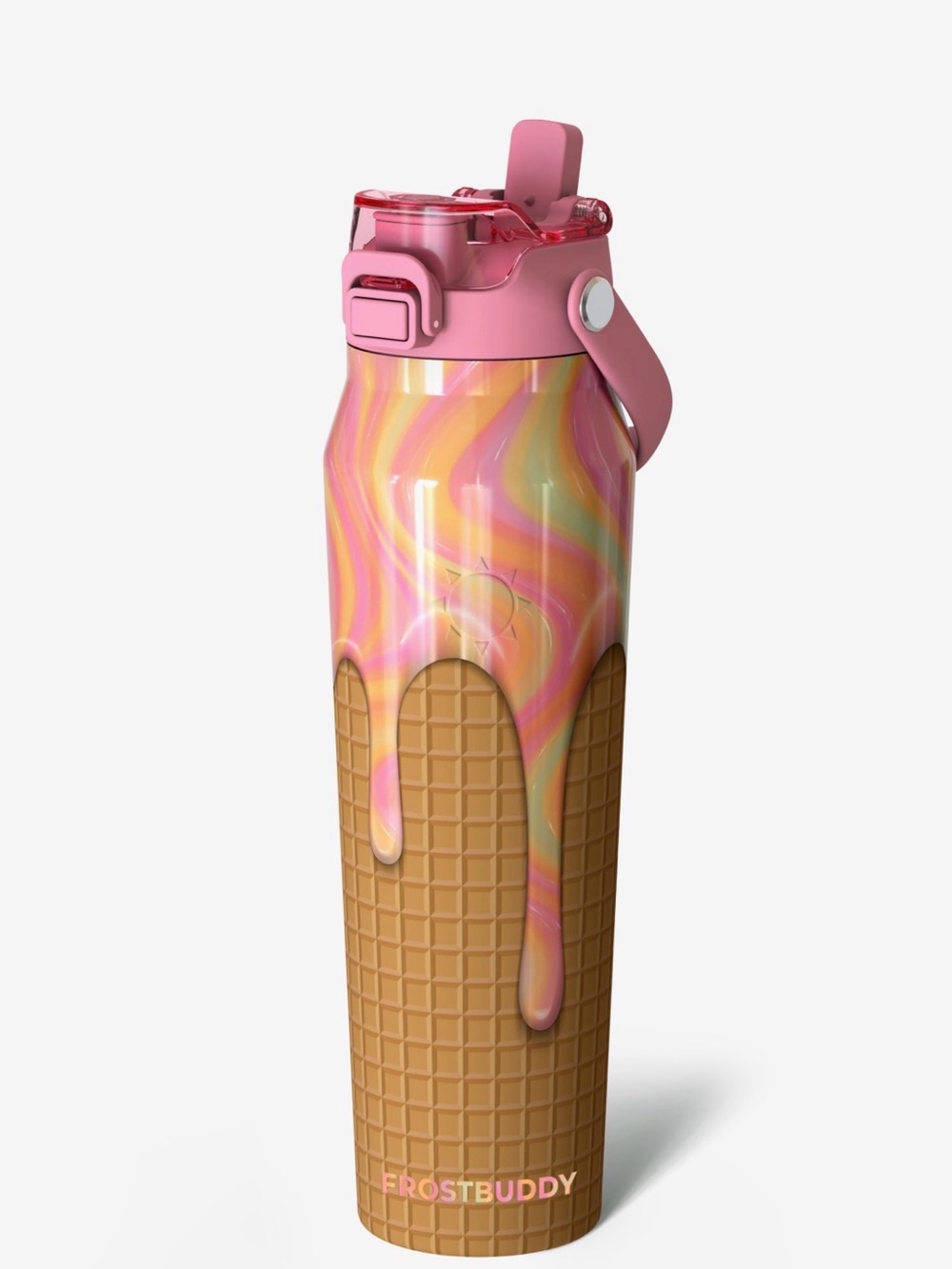 NEW with tags FrostBuddy ice cream Cone Tumbler water bottle 24 oz pink brown